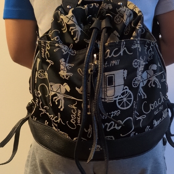 Coach Black and White Graphic Backpack/Body Bag - Picture 3 of 9
